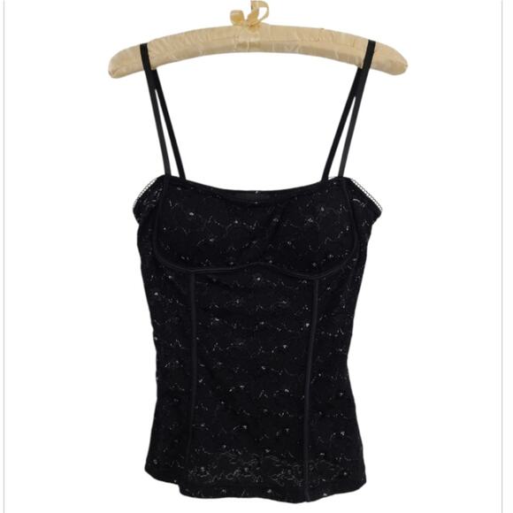 Byline Floral Lace Bustier Size M Black Silver Metallic Feminine Glam Y2K Style - Picture 1 of 9